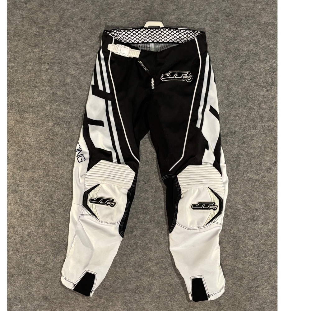 JT Racing Evolve-Lite Kids MX Motocross Racing Pants Black White Kevlar 22 Waist